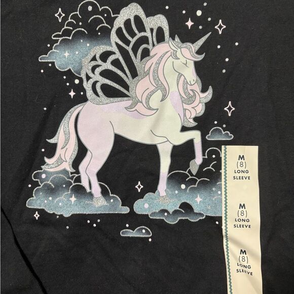 Nwt size 8 Black Unicorn Kids long sleeve Shirt by Cat & Jack - Picture 2 of 2